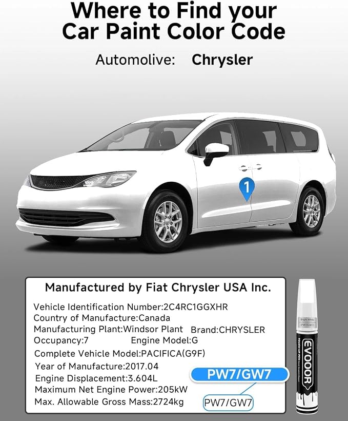Bright White(PW7/GW7) Touch Up Paint Compatible with Chrysler Exact Match 2 in 1 Touch up Paint for Chips and Nicks Repair with 2pcs Disposable Micro Applicators