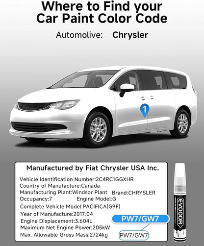 Bright White(PW7/GW7) Touch Up Paint Compatible with Chrysler Exact Match 2 in 1 Touch up Paint for Chips and Nicks Repair with 2pcs Disposable Micro Applicators