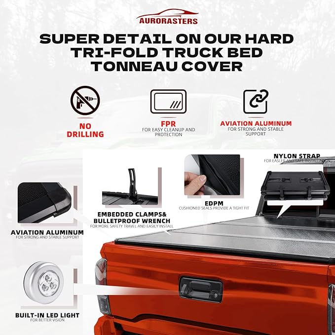 Hard Tri-Fold Truck Bed Cover for 2005-2015 Toyota Tacoma Fits 5FT Bed (60.3") | for Models with or Without The Deck Rail System | Tacoma Accessories 2005-2015