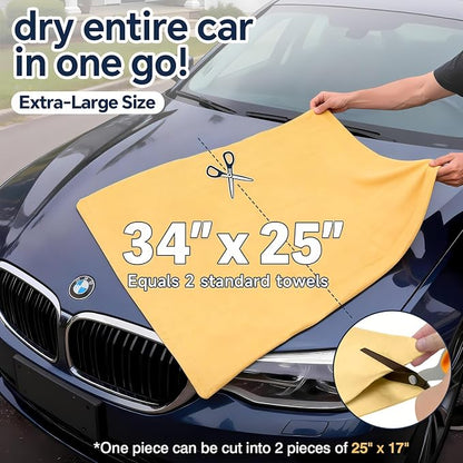 ARTIPOLY Premium Extra Large Shammy Cloth for Car Drying (34”x25”)-Super Absorbent XL Chamois Towel for Car-Reusable Shammy Towel for Car, Bathroom,Pets, Dust Remove, No Spots/Streak/Scratch