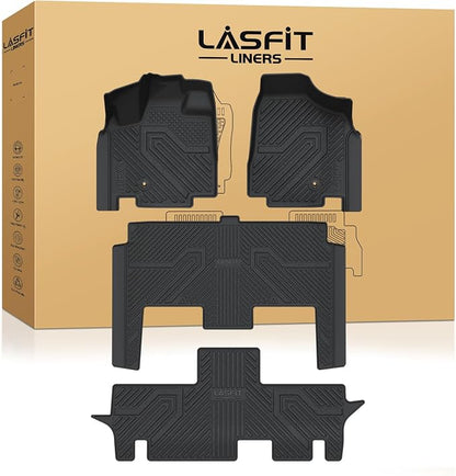 LASFIT Floor Mats for Dodge Grand Caravan 2008-2020 & Chrysler Town & Country 2008-2016 (Stow’n Go Only) 7-Seater All Weather TPE Car Mats 1st, 2nd and 3nd Row Full Set Floor Liners, Black