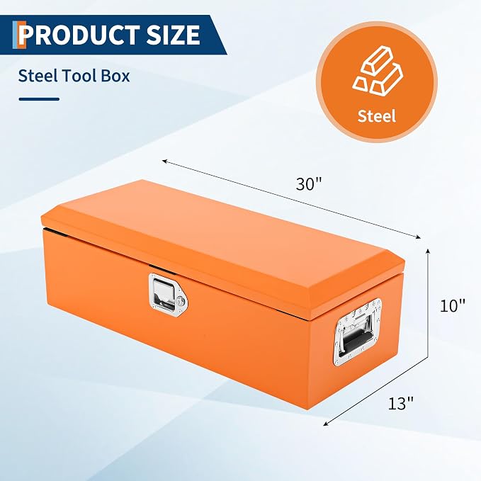 Garvee Black Steel Truck Bed Tool Box, Diamond Plate Tool Box with Side Handle and Lock Keys, Storage Toolbox Chest Box Organizer for Pickup, Truck Bed, RV, Trailer