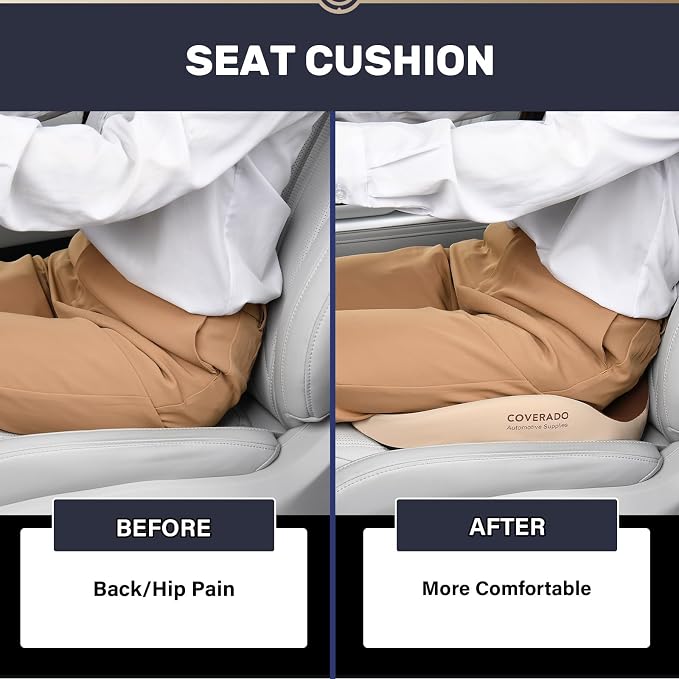 Coverado Seat Cushion Pillow for Car Office Chair, Ergonomic Memory Foam Desk Chair Cushion Back Support Pillow, Sciatica & Back & Tailbone Pain Relief Cushion