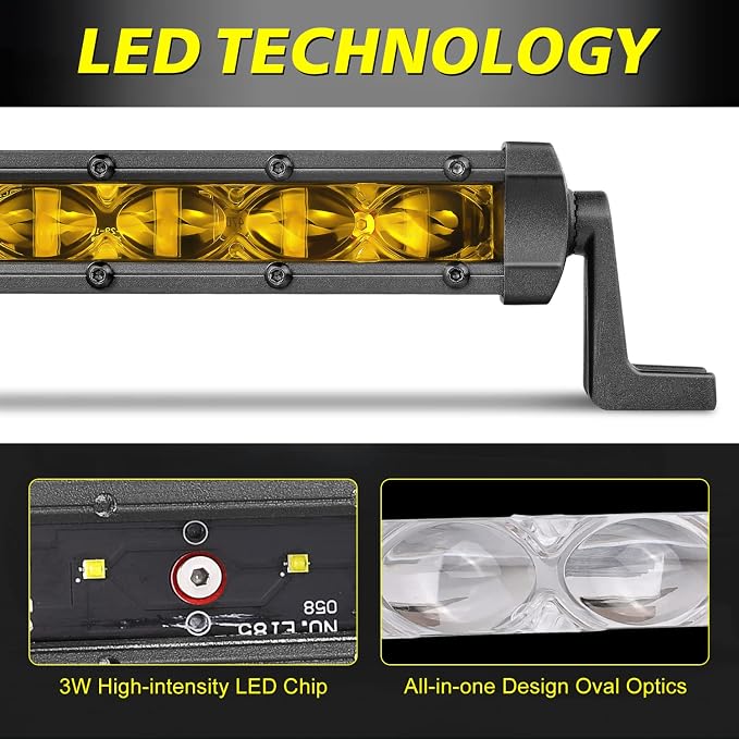 7 Inch Amber LED Light Bars 36W Spot Slim Single Row LED Light Pods Offroad Driving Lights Amber Fog Lights Chase Light 2Pcs for Trucks Pickup SUV UTV ATV Dirt Bike Snowmobile