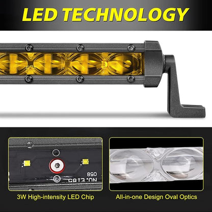 7 Inch Amber LED Light Bars 36W Spot Slim Single Row LED Light Pods Offroad Driving Lights Amber Fog Lights Chase Light 2Pcs for Trucks Pickup SUV UTV ATV Dirt Bike Snowmobile