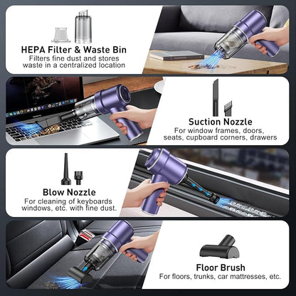 KMM Handheld Car Vacuum Cleaner, 9000PA Vacuum Cleaner & Air Duster, 120W High Power Vacuum Portable Cordless, Hand Held Vacuum Rechargeable with Multi-Nozzles & LED Light for Home, Car, Office