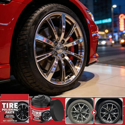 100g Tire Shine Coating Paste with Applicator Sponge, Long Lasting Wheel Polishing Conditioner for Car Motorcycle Truck RV