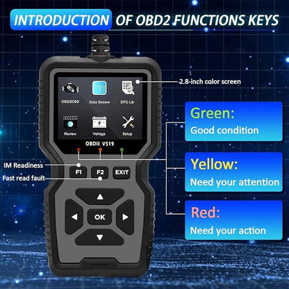 OBD2 Scanner Diagnostic Tool - Check Engine Light Code Reader, Reset Function, Data Stream, I/M Readiness, Full Features, Modes 6 & 8, for All 1996+ Vehicles