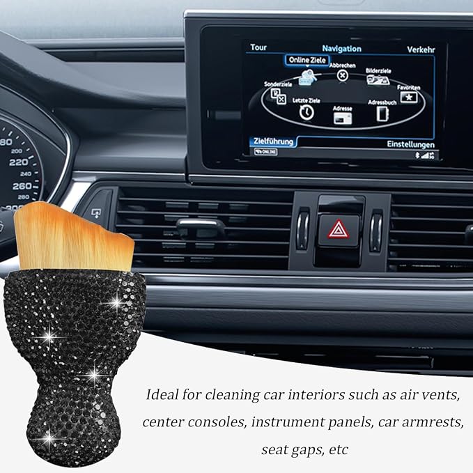 Bling Car Interior Dust Brush, Crystal Rhinestone Soft Auto Detailing Cleaning Brush, Sparkling Diamond Vehicle Dashboard Air Vent Cleaner for Women Girls, Universal for Vehicles (Black)