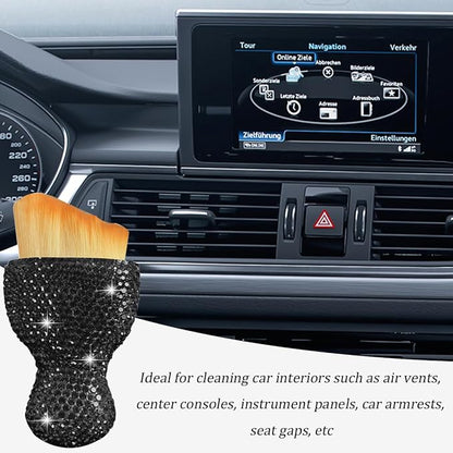 Bling Car Interior Dust Brush, Crystal Rhinestone Soft Auto Detailing Cleaning Brush, Sparkling Diamond Vehicle Dashboard Air Vent Cleaner for Women Girls, Universal for Vehicles (Black)