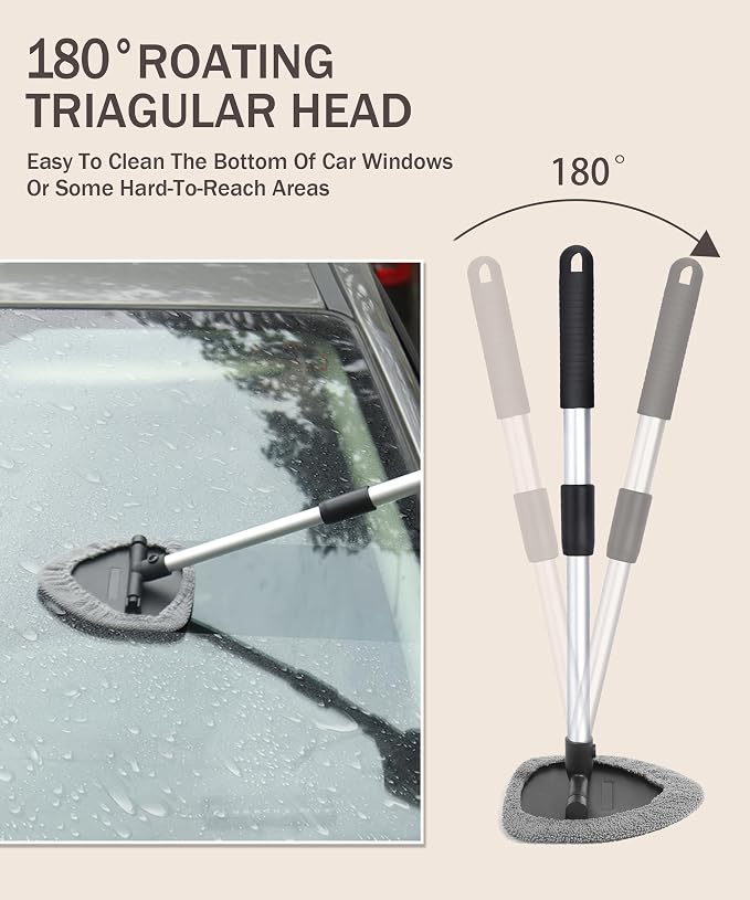 bylikeho Windshield Cleaner Inside,Car Window Cleaner,Car Cleanser Brush,Car Accessories Car Cleaning Supplies Tools,Car Cleaning Kit with Extendable Handle,Microfiber Cloth,Spray Bottle,Fits All Cars