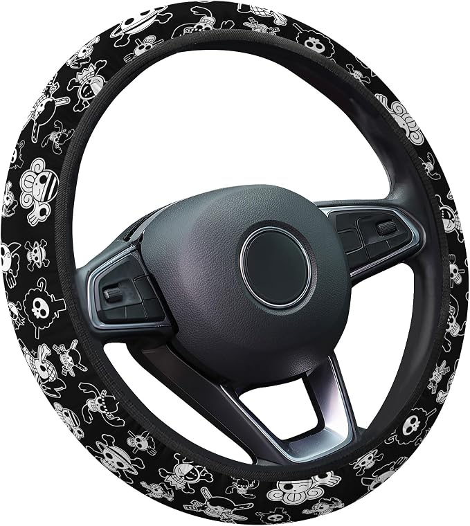 GENANY Funny Spooky Skull Steering Wheel Cover, Non Slip Polyester Car Wheel Protector for Car SUV Truck, Universal 15 Inch