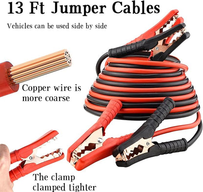 Car Roadside Emergency Kit with Reflective Warning Triangle, Assistance Kit with 13 FT Jumper Cable for Men or Women Black