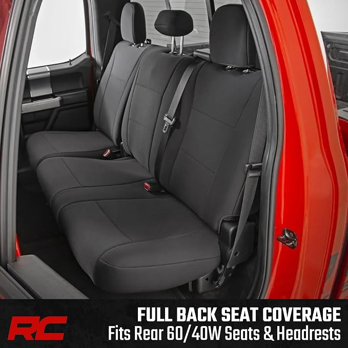 Rough Country Neoprene Rear Seat Covers for Ford F-150, Lightning, F-250 & F-350 (2015-2026) Crew Cab w/ Rear 60/40 Split