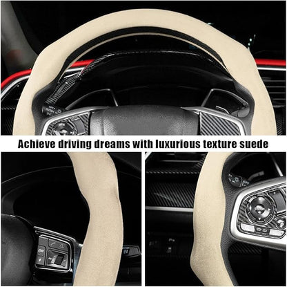Mandark Car Steering Wheel Cover, Suede Sport Vehicle Steer Wheel Protector Fitting 15 Inch, Non-Slip Comfortable Automotive Interior Decoration Accessories, Universal for Most Cars (Light Yellow)