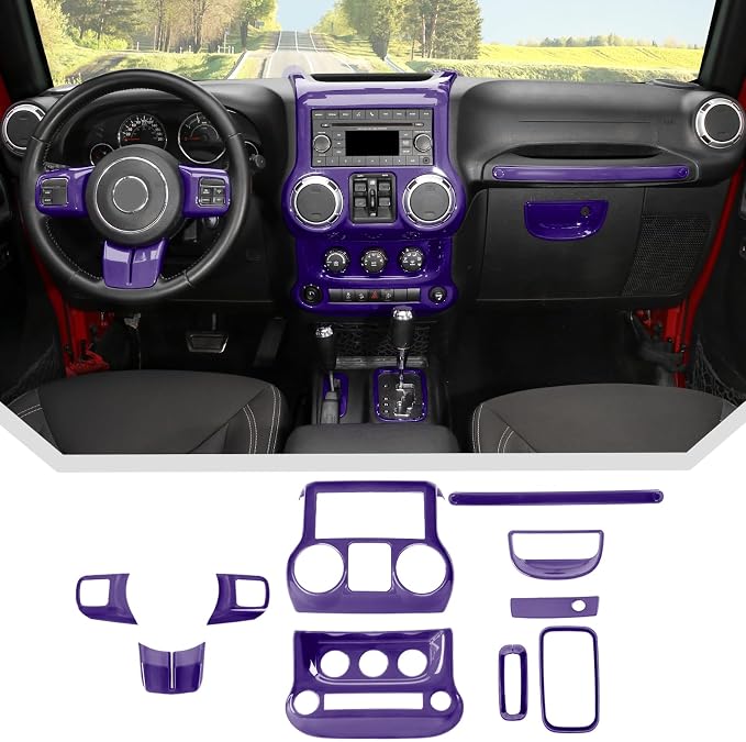 JeCar 10pcs Full Purple Interior Trim Kit Fit for Jeep Wrangler JK 2011-2017
