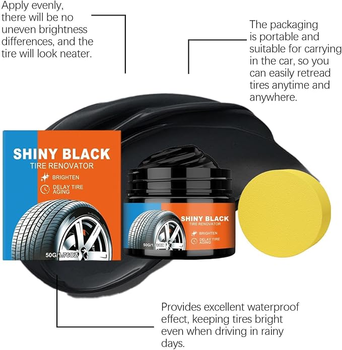 Tire Coating Paste, Long Lasting Coating Effect, 50g, Car Tire Black Restoration Cream, Auto Cleaning Cream, Deep Cleaning Shine, for SUV Truck RV Auto Garage Workshop Use