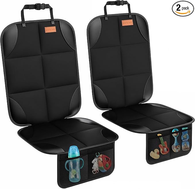 SMART ELF Car Seat Protector, 2Pack Seat Protector Protect Child Seats with Thickest Padding and Non-Slip Backing Mesh Pockets for Baby and Pet,Sedan SUV Truck (Black)