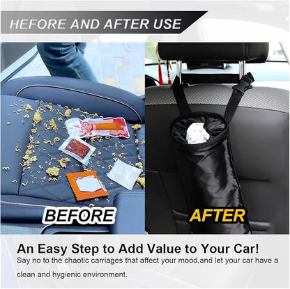ZIMISI Car Trash Bag, Hanging Car Garbage Can with Elastic Opening, Portable Waterproof Collapsible Trash Can for Back Seat, Automotive Storage Organizer for Home, Outdoor (2PCS)