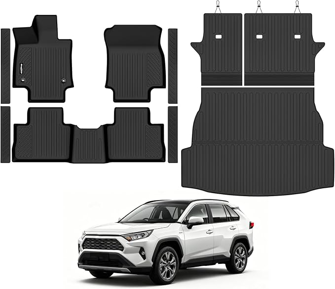 Floor Mats for Toyota RAV4 Hybrid 2019-2025, Trunk Mat and Backrest Mat & Door Sill Guard All Weather TPE Protector for Toyota RAV4 Hybrid Accessories