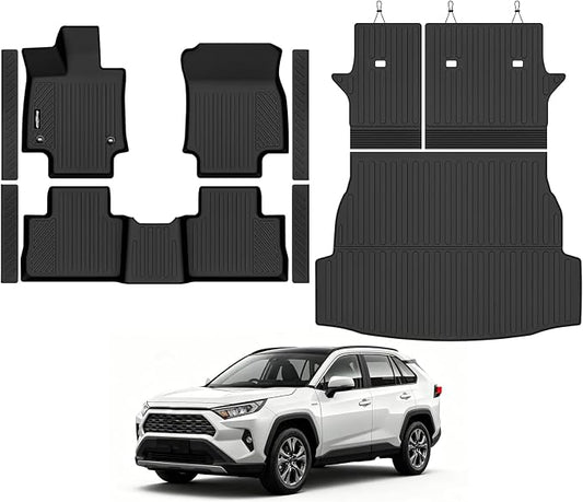 Floor Mats for Toyota RAV4 Hybrid 2019-2025, Trunk Mat and Backrest Mat & Door Sill Guard All Weather TPE Protector for Toyota RAV4 Hybrid Accessories