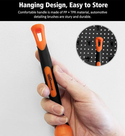 YeewayVeh 3pcs Car Detailing Brush Set, Boars Hair Detailing Brushes, Ultra Soft Detail Brush for Air Vent Leather Seat, Scratch Free Car Detailing Brushes for Interior Exterior, Orange