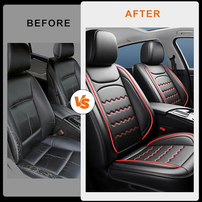 Ranger Car Seat Covers Custom Fit for Ford Ranger 2019-2026, Full Coverage Leather Waterproof Breathable Seat Covers, Automotive Seat Protectors, Airbag Compatible(2 Front Seats, Black & Red)