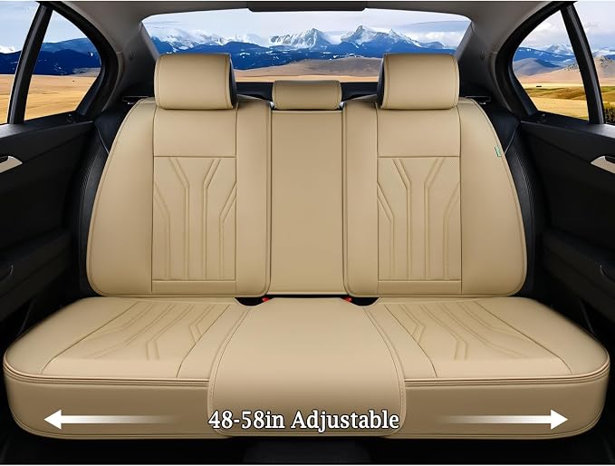 FLORICH Leather Seat Covers, Seat Covers Full Set, Car Seat Protectors 5 Seats, Automotive Seat Covers Fit for Most Cars Trucks-Beige