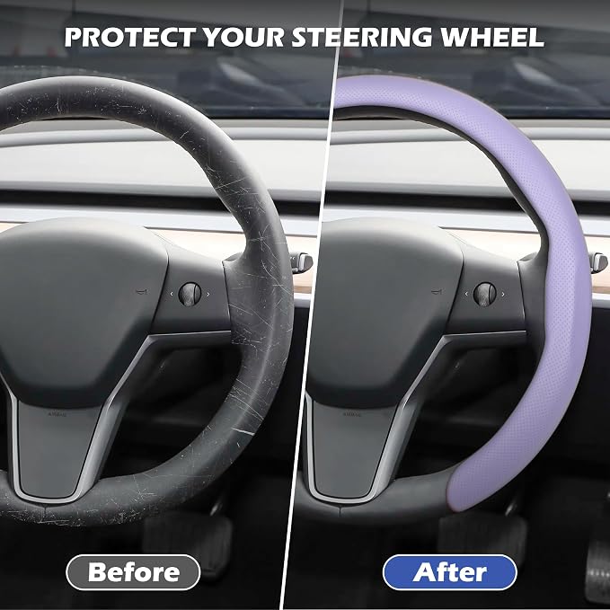Frani Nappa Leather Steering Wheel Cover,Universal Fit 15 Inch-Premium Non-Slip Breathable Comfort Grip for Cars Trucks SUVs,Anti-Slip Durable Interior Upgrade Light Purple