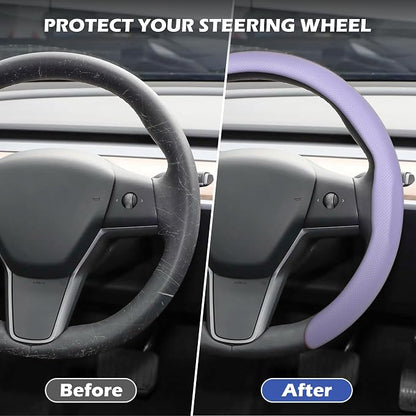 Frani Nappa Leather Steering Wheel Cover,Universal Fit 15 Inch-Premium Non-Slip Breathable Comfort Grip for Cars Trucks SUVs,Anti-Slip Durable Interior Upgrade Light Purple