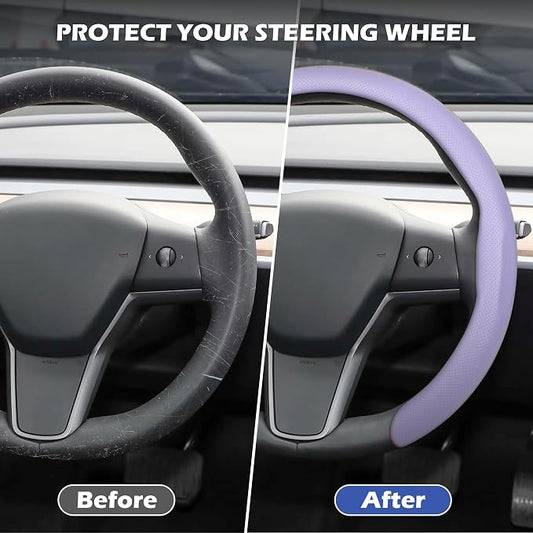 Frani Nappa Leather Steering Wheel Cover,Universal Fit 15 Inch-Premium Non-Slip Breathable Comfort Grip for Cars Trucks SUVs,Anti-Slip Durable Interior Upgrade Light Purple