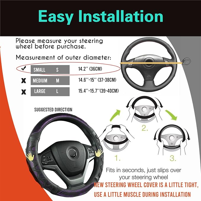 PINCTROT Small Size Steering Wheel Cover Great Grip with 3D Honeycomb Anti-Slip Design, 14 Inch (Purple)