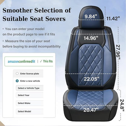 Coverado Car Seat Covers Full Set, Luxury Faux Leather Waterproof Seat Cover, Black and Blue Car Seat Covers, Car Seat Protector, Automotive Seat Covers Universal Fit for Most Cars, Black&Blue