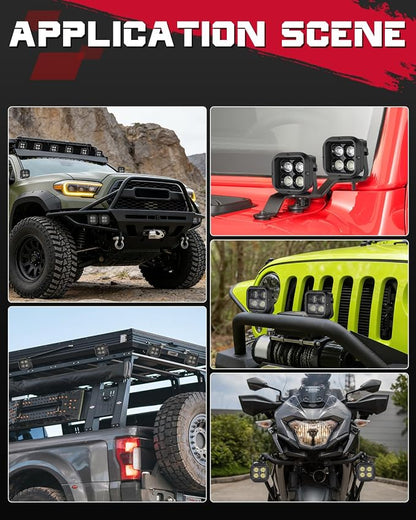 LED Pods, OFFROADTOWN 3inch 80W CREE LED Pods Off Road Driving Lights Cubes Ditch Lights Headlight for Truck Pickup Dirt Bike UTV ATV SUV Boat 4x4 Car - Combo Beam