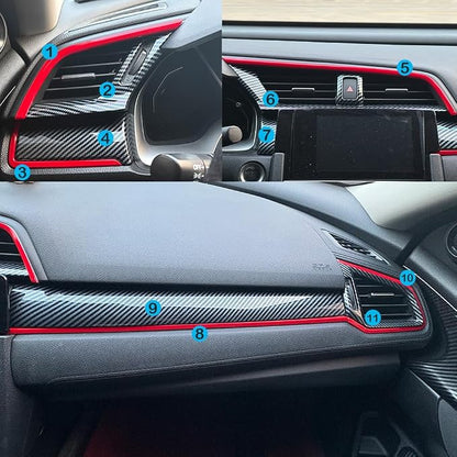 TKREENO Fit for Honda 10th Gen Civic 2016 2017 2018 2019 2020 2021 Accessories Carbon Fiber Color Car Interior Center Console Dashboard Stripe Panel Cover Air Vent Frame Trims Sticker