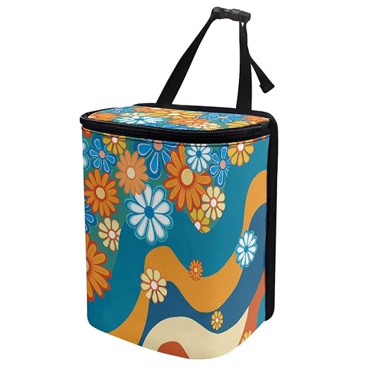 Boho Hippie Flower Swirl Pattern Car Trash Can Leakproof Garbage Bag with Lid and Zipper 1.2Gal Trash Bin Hanging for Back Seat Car Accessories Universal Fit