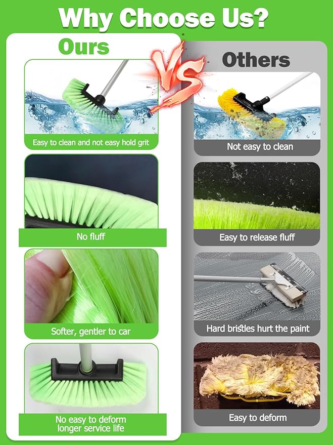 Jisejima Five-Sided Car Wash Brush with Long Handle，Soft Bristle Scrub Cleaning Mop with Extendable Handle for Car, SUV, Truck, Caravan, Boat, House Siding, Sweep Snow 60”/151cm