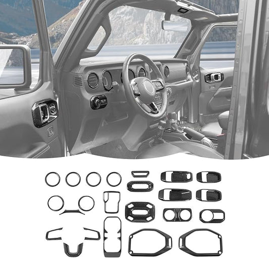 RT-TCZ Carbon Fiber Interior Trim Kit Cover Center Console Decoration Accessories Compatible with Jeep Wrangler JL JLU & Gladiator JT 2018-2023 23PCS