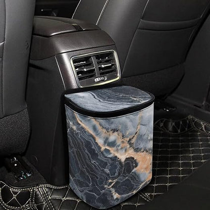Talayituse Marble Print Car Trash Bin, Large Size Auto Trash Can Adjustable Portable Garbage Can with Lid, Vehicle Hanging Bag for Headrest Front Back Seat