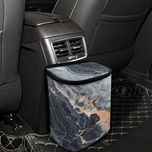 Talayituse Marble Print Car Trash Bin, Large Size Auto Trash Can Adjustable Portable Garbage Can with Lid, Vehicle Hanging Bag for Headrest Front Back Seat