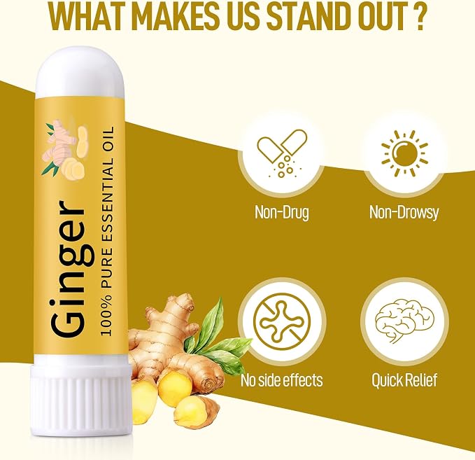 Hion Nausea Relief Inhaler-Ginger, Natural Essential Oils Inhalers