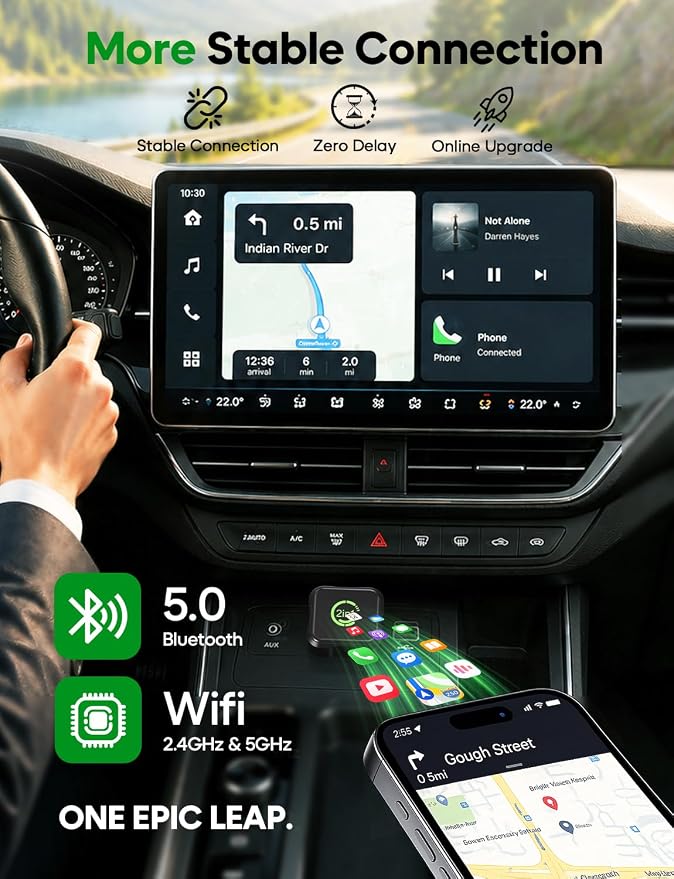 2026 Upgraded Wireless CarPlay & Android Auto Adapter, 2-in-1 Mini Size Plug and Play Adapter for iPhone & Android Auto, Seamless Connection for Convert Wired to Wireless Car Play, USB/USB-C Port