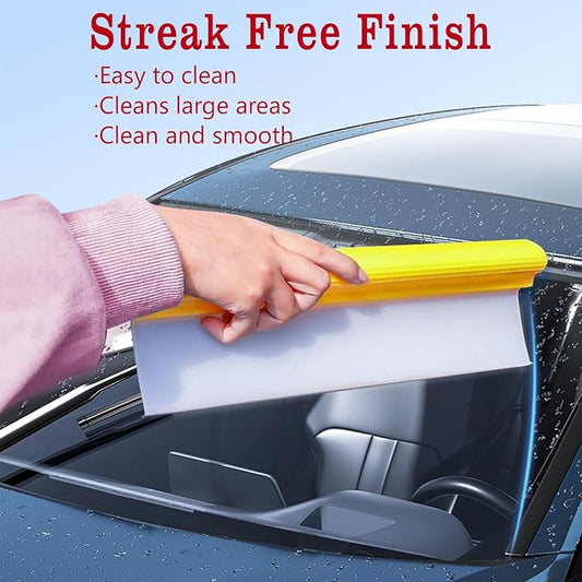 12 Inch Silicone Water Blade Car Squeegee -Yellow Windshield Squeegee, Glass Squeegee, Streak-Free, T-Bar Flexible Fast Drying for Auto Wash, Bathroom, Glass Doors