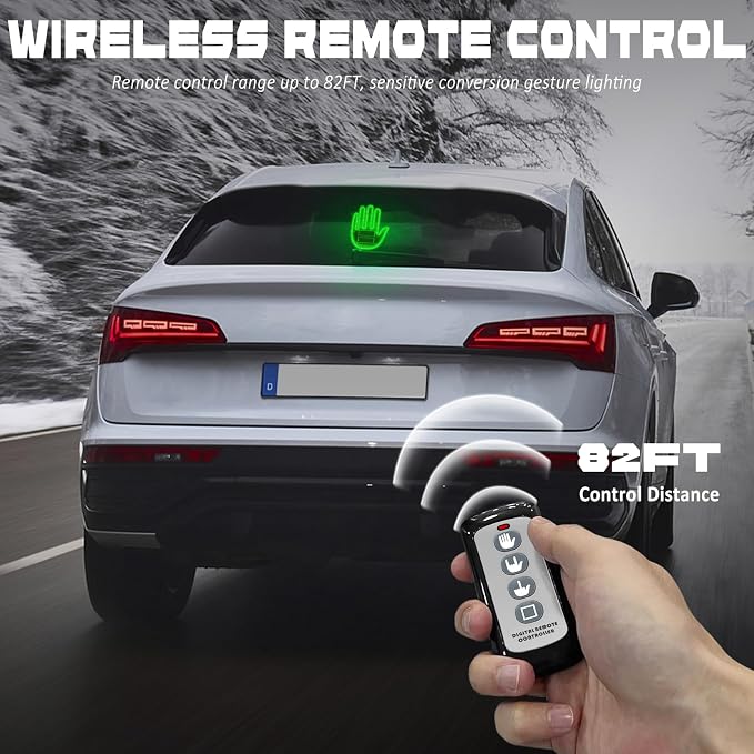 DIBMS Hand Gesture Light with Remote, Red LED Finger Funny Window Sign Light Accessories for Car Truck (Green)
