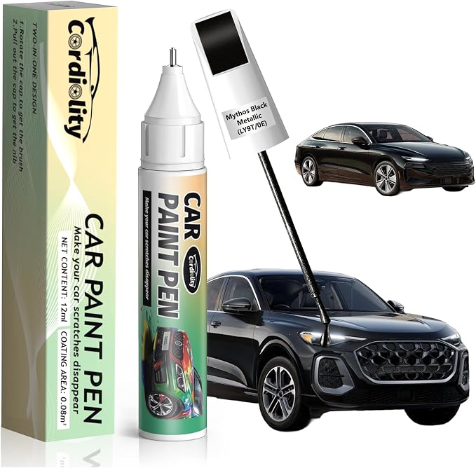 LY9T/0E Mythos Black Metallic Touch Up Paint for Audi, Color Accurate Car Paint Scratch Repair Pen, Quick & Easy Fix Automotive Chips and Nicks