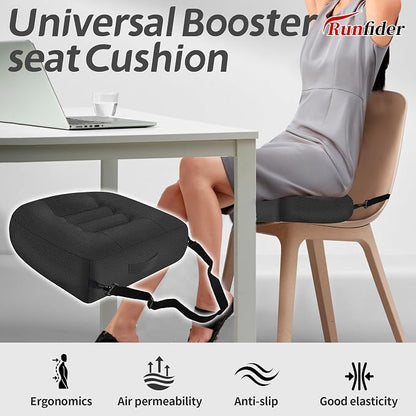 Car Booster Bandage Seat Cushion for Short Adults Thick Breathable Mesh Height Adjustable for Driving, Office & Home Use Universal Fit for Cars, Trucks & Wheelchairs 15.7"x15.7"x4.7"-Black