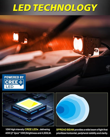 Red LED Pods 3" 40W Diffused CREE LED Pod Lights | Red LED Chase Light Bars Fishing Hunting Emergency Safety Signal Trailer Lights for Truck Pickup Tractor Van Boat UTV