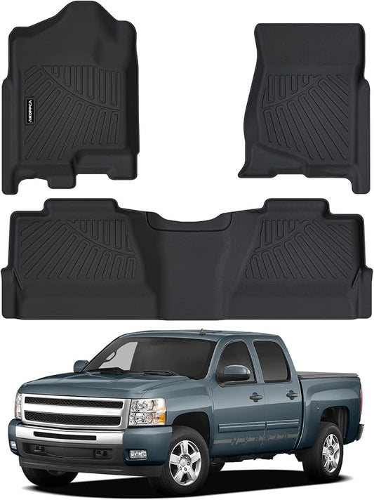 All Weather Car Floor Mats for 2007-2013 Chevy Silverado/GMC Sierra 1500 Crew Cab, 2007-2014 Silverado/Sierra 2500/3500 HD Crew Cab,TPE Rubber Floor Liners Automotive Mats for Silverado Accessories