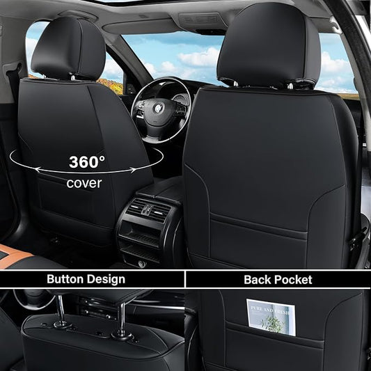 Coverado Car Seat Cover Full Set, Kaki Seat Covers Front Seats Back Seat Covers, Nappa Leather Waterproof, Car Seat Cushion, Car Seat Protector Universal Fit Most Cars