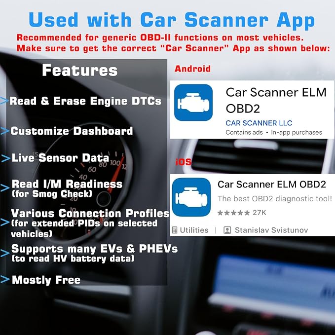 Veepeak OBDCheck BLE Bluetooth OBD II Scanner for iOS & Android, Car Wireless Check Engine Light Code Reader Diagnostic Tool
